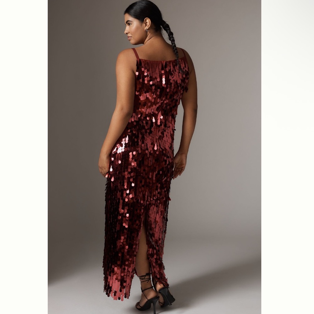 Hutch Sleeveless Sequin Pailette Red Midi Maxi Square Neck Dress size large - Picture 5 of 12